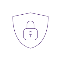 An icon of a shield shape around a padlock.