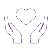 Icon of a heart over two outstretched hands 