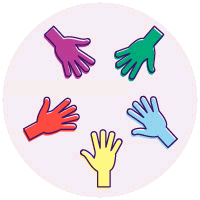 Illustration of five hands leaning into a circle