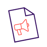 Animated icon of a bullhorn blasting out noise.