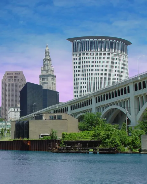 City of Cleveland skyline with Cuyahoga River.