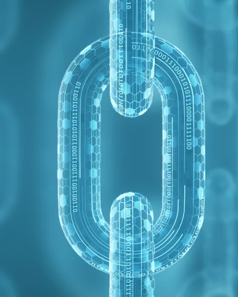 Close-up of a digital chain (chain link).