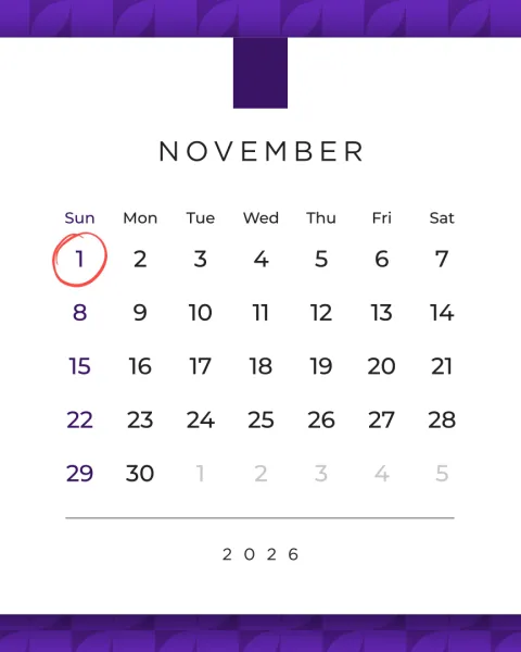 Calendar image highlighting November 1st, 2026.