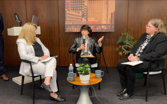 Katharine Weber, Joyce Samuels and Patty Pryor discussing pregnancy accommodations