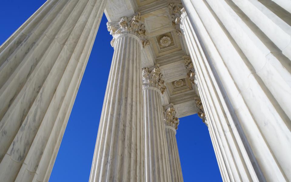 View of SCOTUS building columns looking skyward