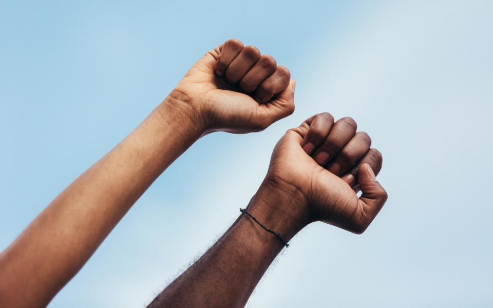 Two fists held up in solidarity.