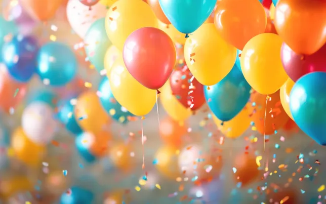 Close up of a bunch of colorful party balloons.