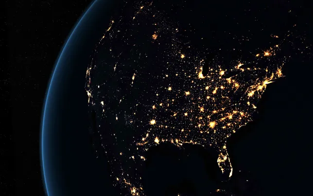 Space view of earth focused on the US