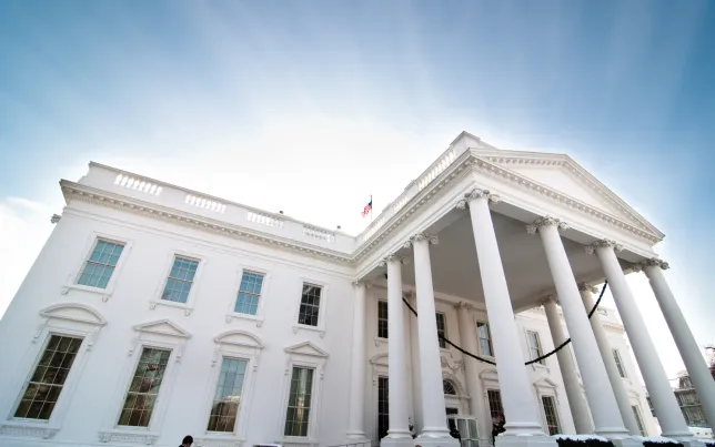 Upview shot of the White House.
