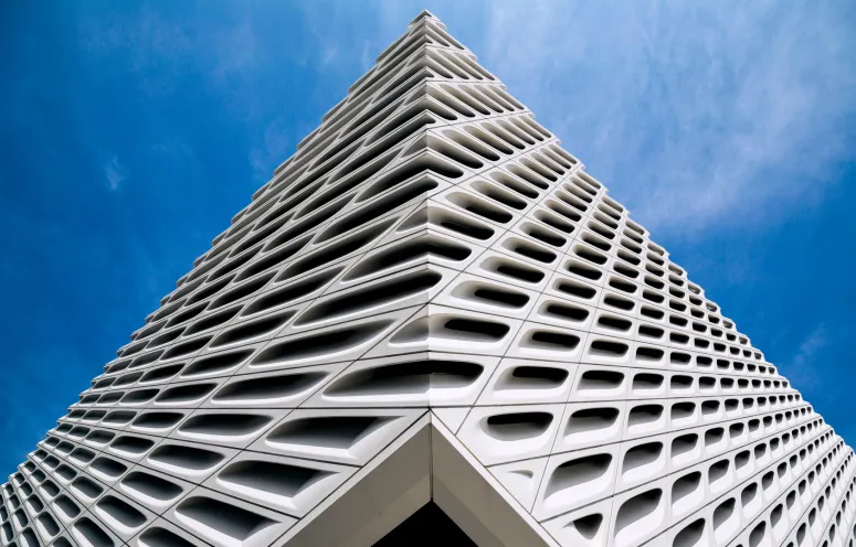 Upview of The Broad Museum in Los Angeles.